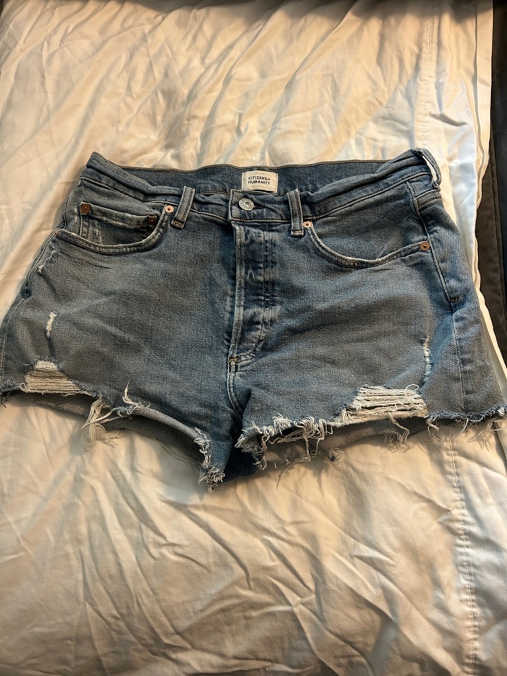 Citizens of Humanity Light Blue Distressed Denim Cutoff Shorts
